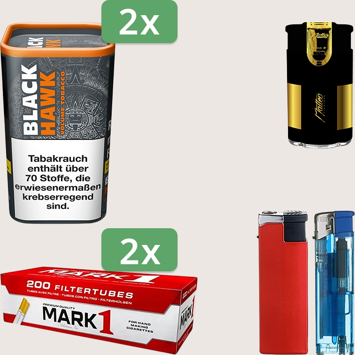 Black Hawk 2 x 90 g Sparpaket mit 400 Mark 1 Hülsen und Feuerzeugset