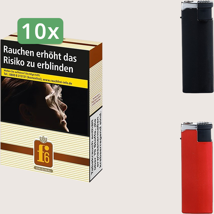 F6 Original 10 x 9,00 € Sparpaket mit 220 Zigaretten und Feuerzeugset