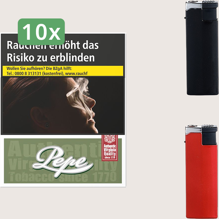 Pepe Rich Green 10 x 13,50 € Sparpaket mit 400 Zigaretten und Feuerzeugset