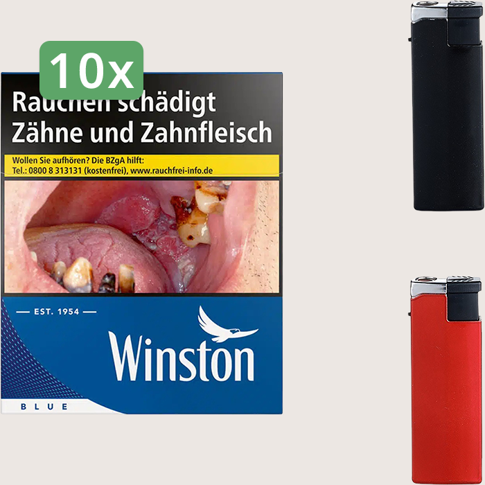 Winston Blue 10 x 15,00 € Sparpaket mit 410 Zigaretten und Feuerzeugset