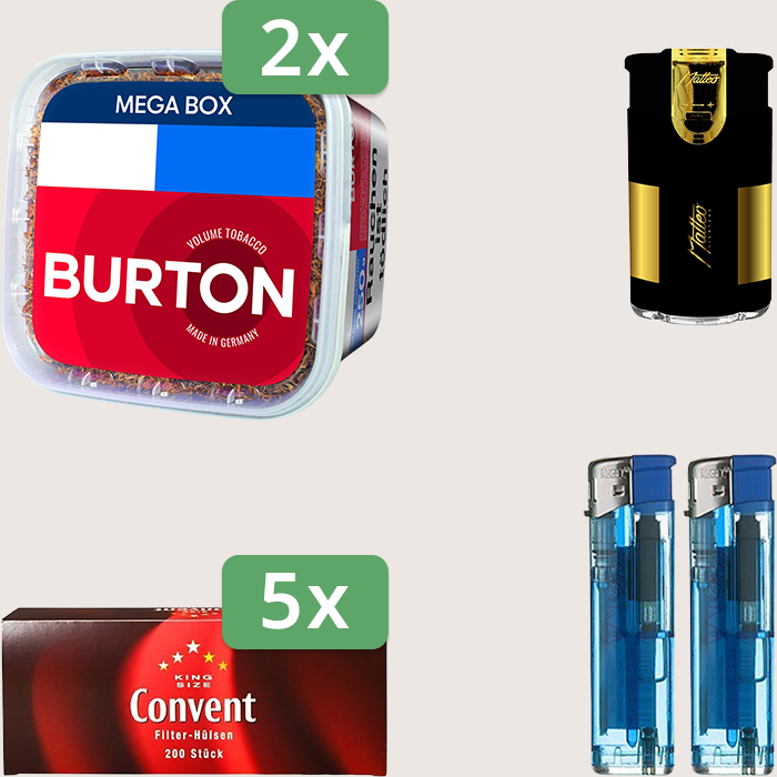 Burton Full Red 2 x 270 g Sparpaket mit 1.000 Convent Hülsen und Feuerzeugset