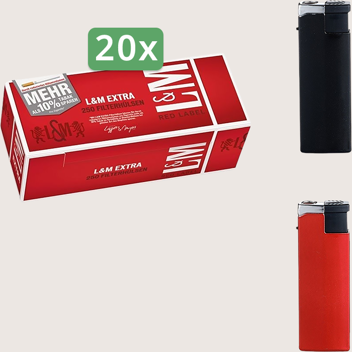 L&M Extra Red Label Sparpaket mit 5.000 Hülsen und Feuerzeugset