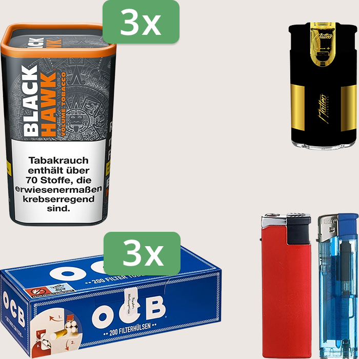 Black Hawk 3 x 90 g mit 600 OCB Hülsen und Feuerzeugset