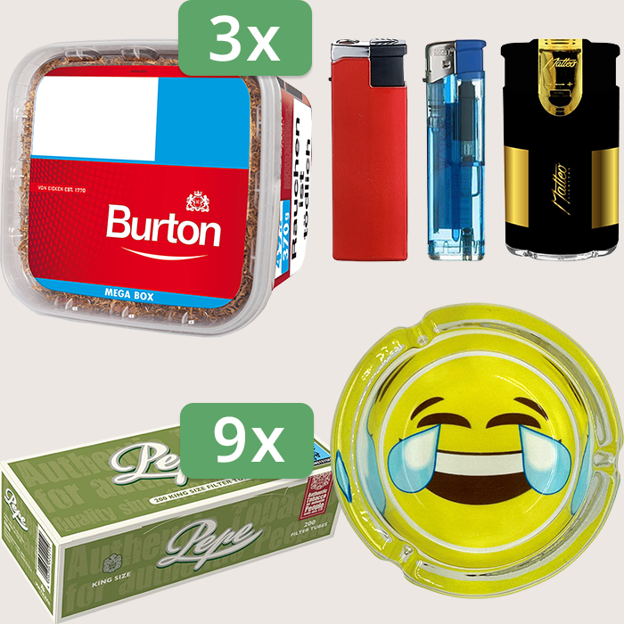 Burton Full Red 3 x 270 g mit 1.800 Pepe Hülsen und Aschenbecher