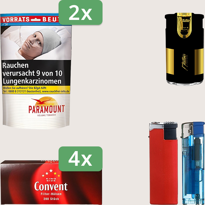 Paramount 2 x 185 g mit 800 Convent Hülsen und Feuerzeugset