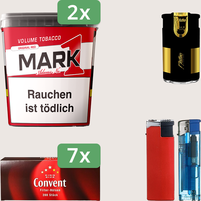 Mark 1 - 2 x 320 g Sparpaket mit 1.400 Convent Hülsen und Feuerzeugset