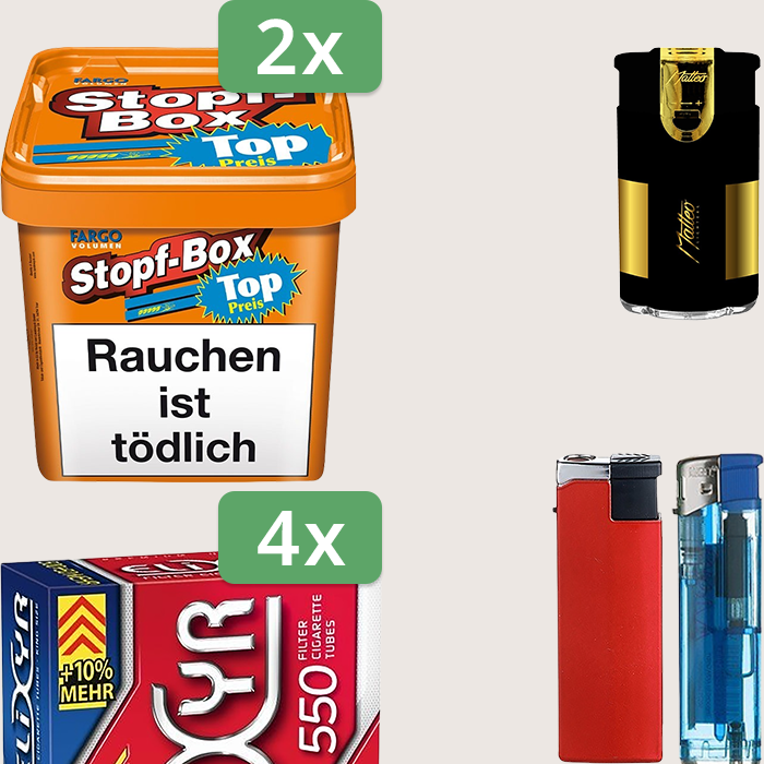 Fargo Stopfbox 2 x 420 g Sparpaket mit 2.200 Elixyr Hülsen und Feuerzeugset