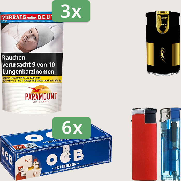 Paramount 3 x 170 g Sparpaket mit 1.200 OCB Hülsen und Feuerzeugset