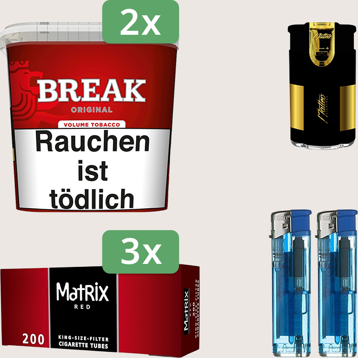 Break Original 2 x 185 g Sparpaket mit 600 Matrix Red Hülsen und Feuerzeugset