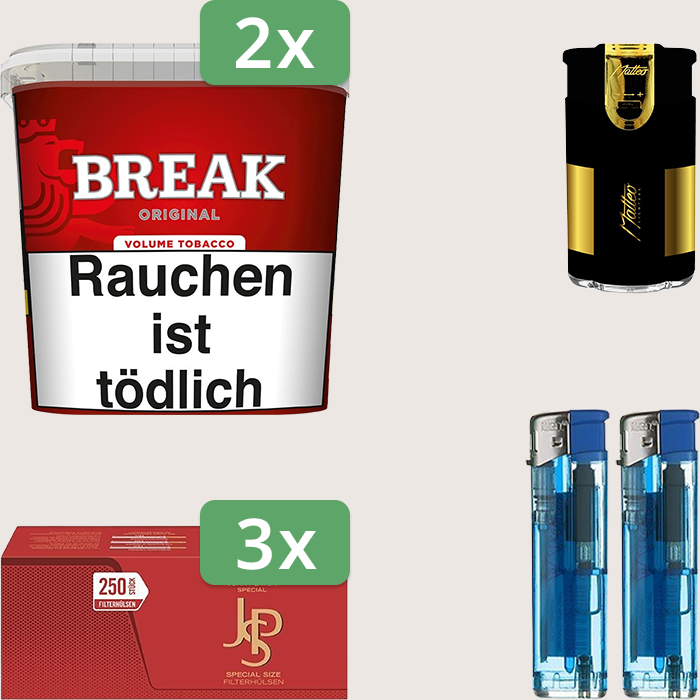 Break Original 2 x 185 g Sparpaket mit 750 JPS Red Special Hülsen und Feuerzeugset