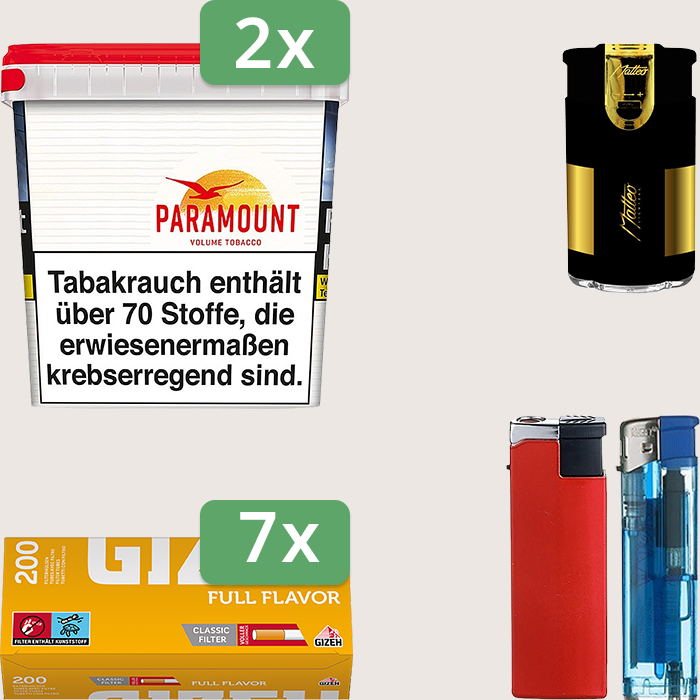 Paramount 2 x 315 g Sparpaket mit 1.400 Gizeh Full Flavor Hülsen und Feuerzeugset