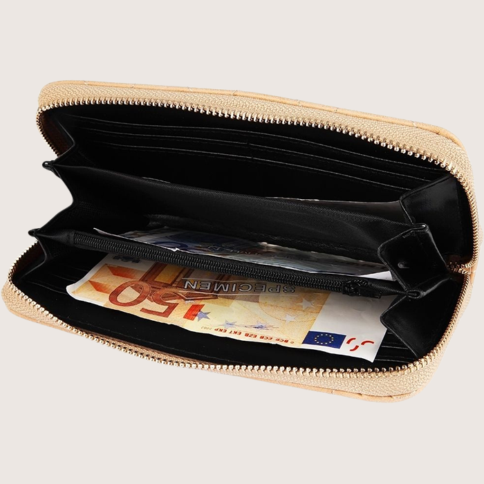 Damen Geldbörse aus Lederimitat - Hellbraun 19 x 10 cm