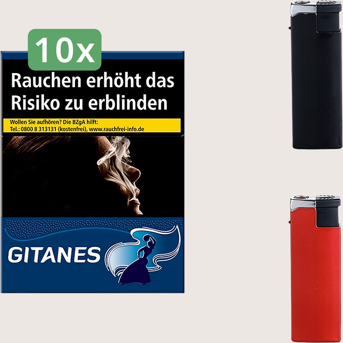 Gitanes ohne Filter 10 x 9,80 € Sparpaket mit 200 Zigaretten und Feuerzeugset