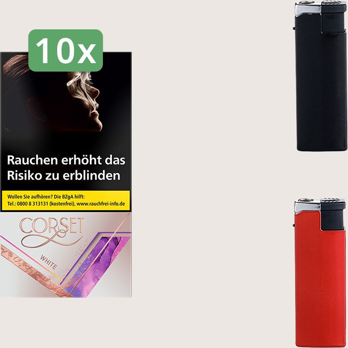 Corset White 10 x 7,80 € Sparpaket mit 200 Zigaretten und Feuerzeugset