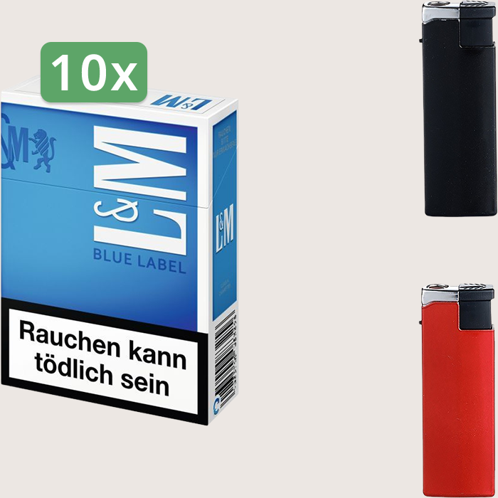 L&M Blue Label 10 x 9,00 € Sparpaket mit 200 Zigaretten und Feuerzeugset