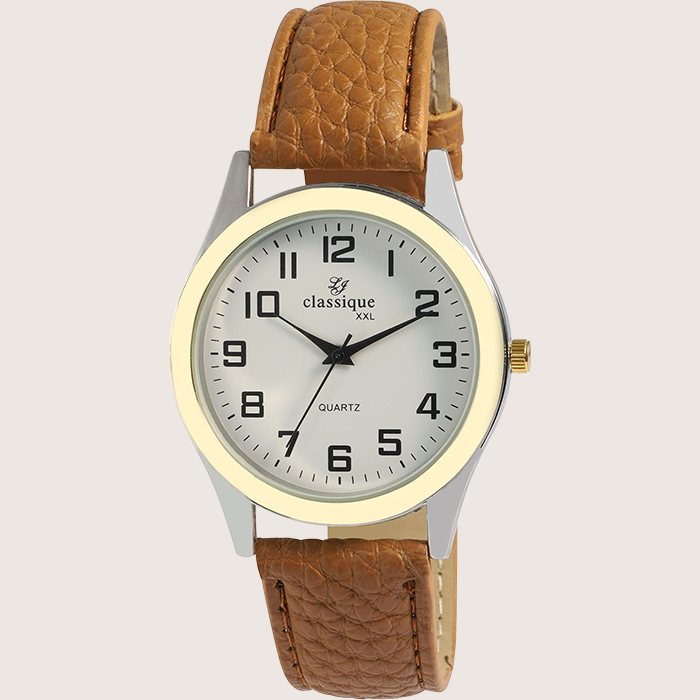 Classique Herrenuhr 40 mm mit braunem Lederimitationsarmband
