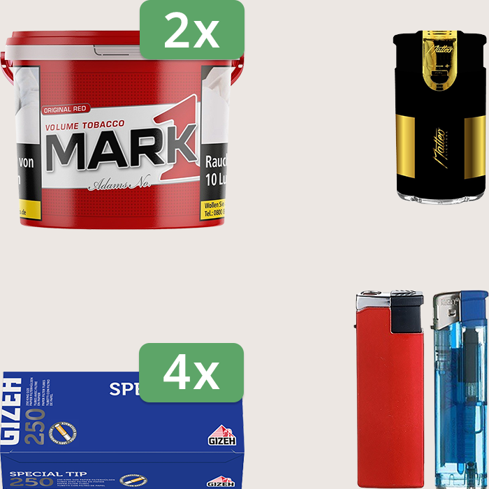 Mark 1 - 2 x 190 g Sparpaket mit 1.000 Gizeh Special Tip Hülsen und Feuerzeugset
