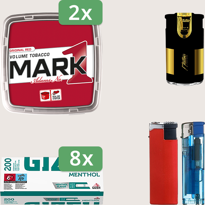 Mark 1 - 2 x 400 g Sparpaket mit 1.600 Gizeh Menthol Hülsen und Feuerzeugset