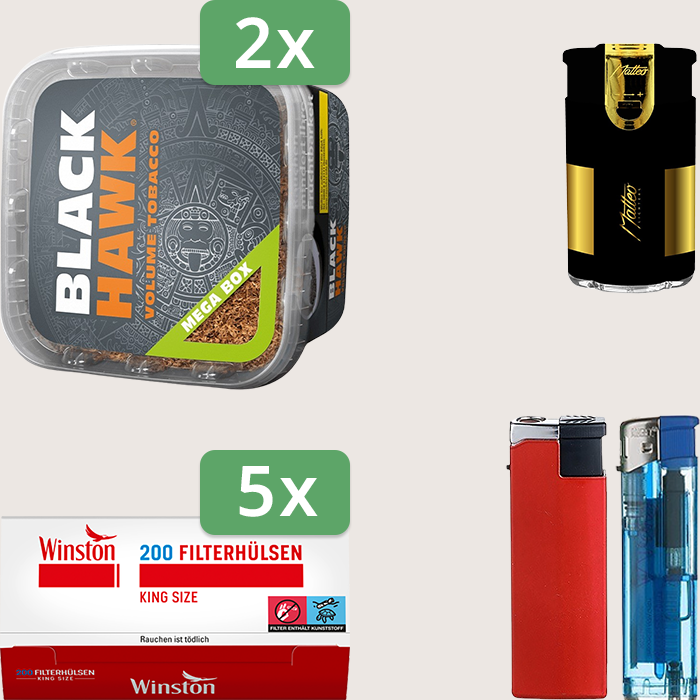 Black Hawk 2 x 230 g Sparpaket mit 1.000 Winston Hülsen und Feuerzeugset