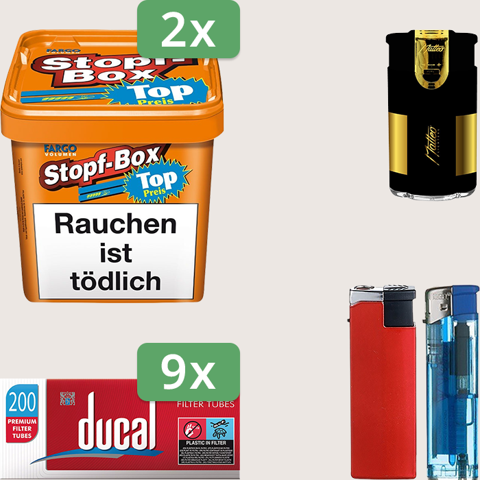 Fargo Stopfbox 2 x 420 g Sparpaket mit 1.800 Ducal Hülsen und Feuerzeugset