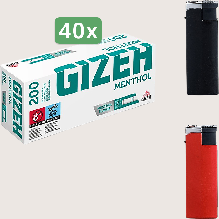 Gizeh Menthol Sparpaket mit 8.000 Hülsen und Feuerzeugset