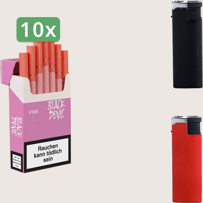 Black Devil Pink 10 x 6,60 € Sparpaket mit 200 Zigaretten und Feuerzeugset
