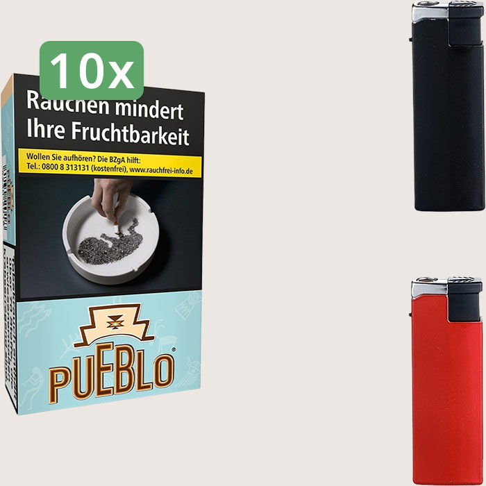Pueblo Blue 10 x 7,20 € Sparpaket mit 200 Zigaretten und Feuerzeugset
