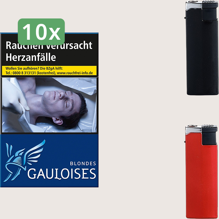 Gauloises Blondes Blau 10 x 9,00 € Sparpaket mit 200 Zigaretten und Feuerzeugset
