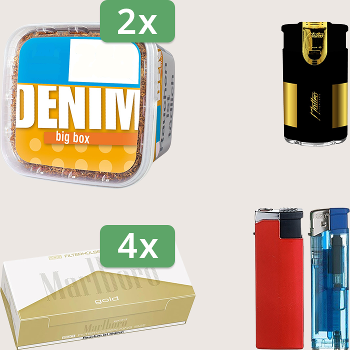 Denim Classic 2 x 160 g Sparpaket mit 800 Marlboro Gold Hülsen und Feuerzeugset