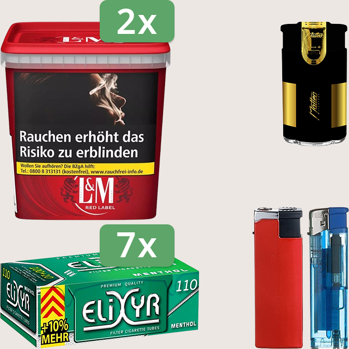 L&M Red 2 x 185 g Sparpaket mit 770 Energy+ Hülsen und Feuerzeugset