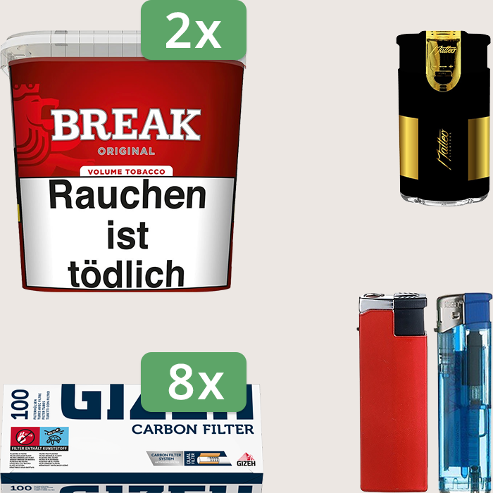 Break Original 2 x 195 g Sparpaket mit 800 Gizeh Carbon Hülsen und Feuerzeugset