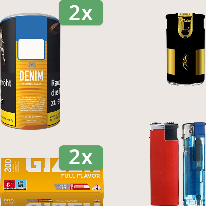 Denim Classic 2 x 90 g mit 400 Gizeh Full Flavor Hülsen und Feuerzeugset