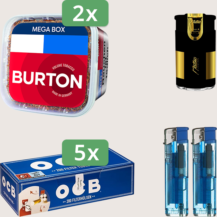 Burton Full Red 2 x 270 g Sparpaket mit 1.000 OCB Hülsen und Feuerzeugset