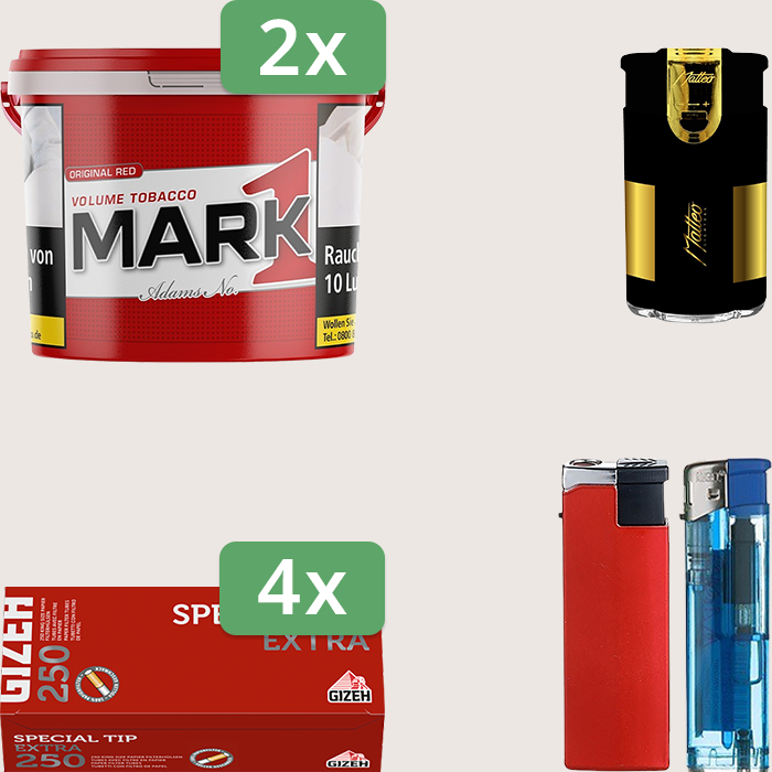 Mark 1 - 2 x 190 g Sparpaket mit 1.000 Gizeh Special Tip Extra Hülsen und Feuerzeugset
