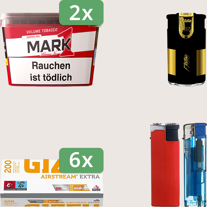 Mark 1 - 2 x 255 g Sparpaket mit 1.200 Gizeh Airstream Extra Hülsen und Feuerzeugset