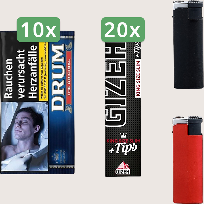 Drum Original 10 x 50 g Sparpaket mit 680 Gizeh Black King Size Slim + Tips Blättchen