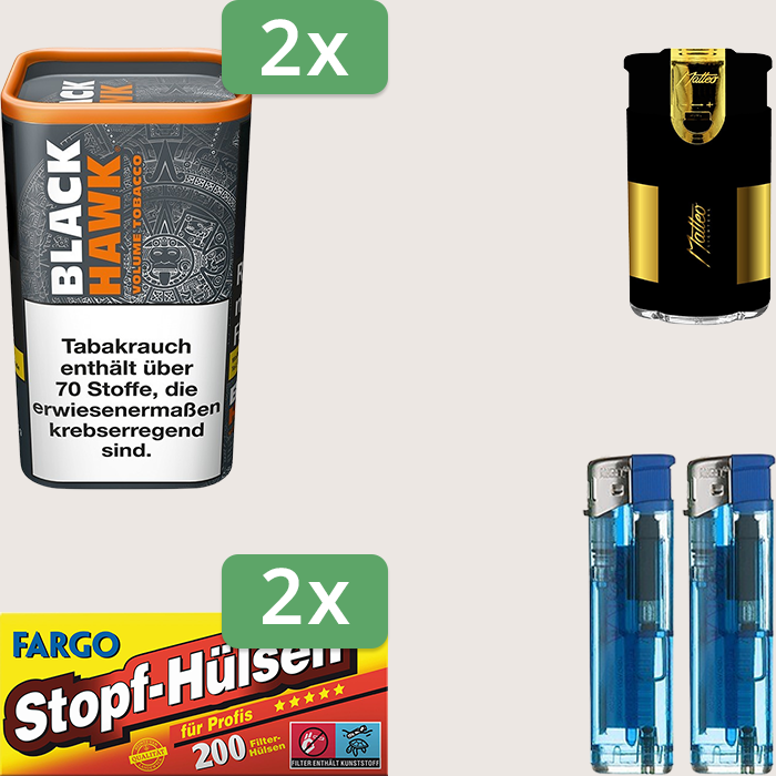 Black Hawk 2 x 90 g Sparpaket mit 400 Fargo Stopfhülsen und Feuerzeugset