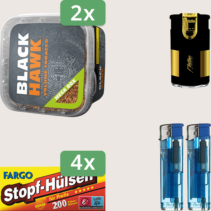 Black Hawk 2 x 230 g Sparpaket mit 800 Fargo Stopfhülsen und Feuerzeugset