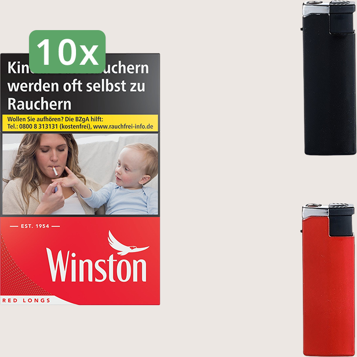 Winston Red Longs 10 x 10,00 € Sparpaket mit 280 Zigaretten und Feuerzeugset