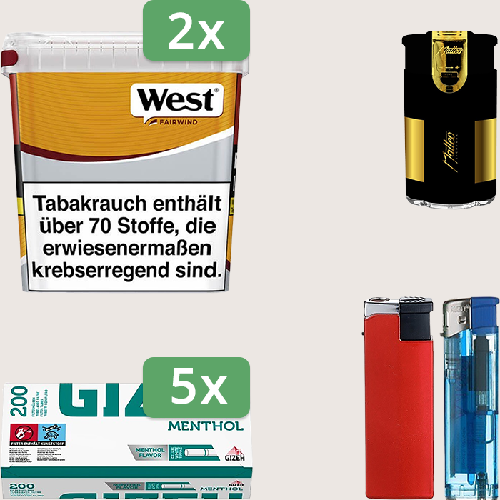 West Yellow 2 x 235 g Sparpaket mit 1.000 Gizeh Menthol Hülsen und Feuerzeugset