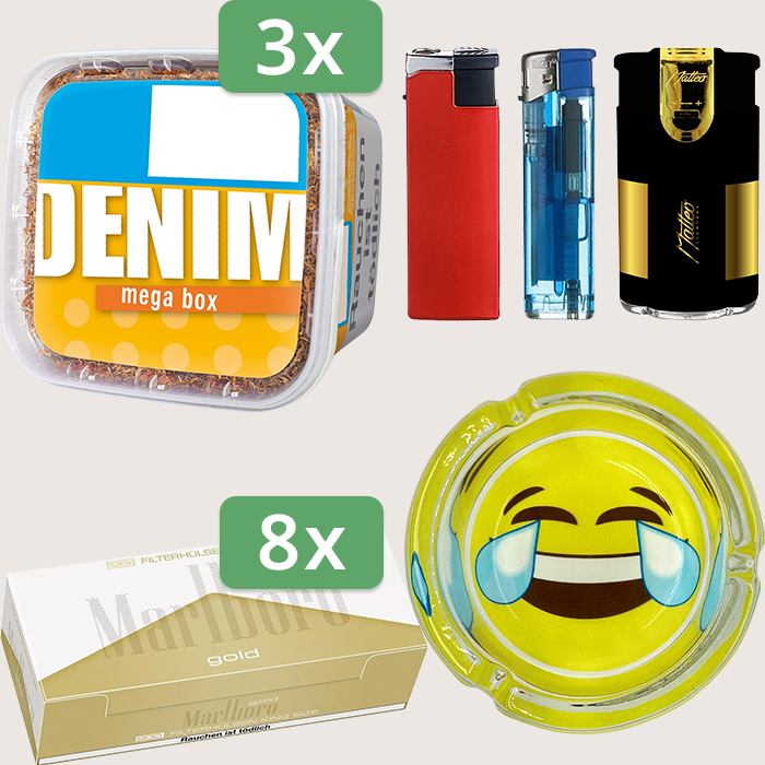 Denim Classic 3 x 210 g Sparpaket mit 1.600 Marlboro Gold Hülsen und Aschenbecher Denim Classic 3 x 210 g Sparpaket mit 1.600 Marlboro Gold Hülsen und Aschenbecher