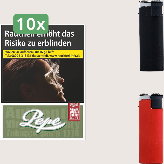Pepe Rich Green 10 x 11,00 € Sparpaket mit 290 Zigaretten und Feuerzeugset