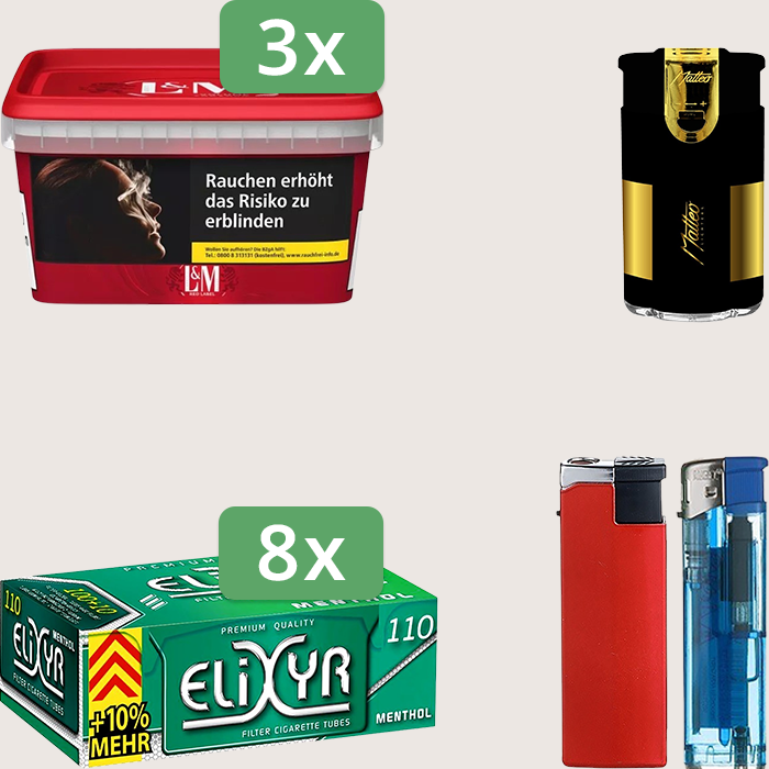 L&M Red 3 x 129 g Sparpaket mit 880 Energy+ Hülsen und Feuerzeugset