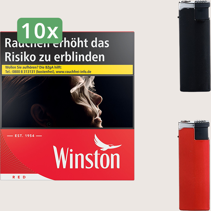 Winston Red 10 x 20,00 € Sparpaket mit 600 Zigaretten und Feuerzeugset