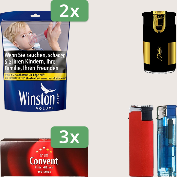 Winston Blue 2 x 105 g Sparpaket mit 600 Convent Hülsen und Feuerzeugset