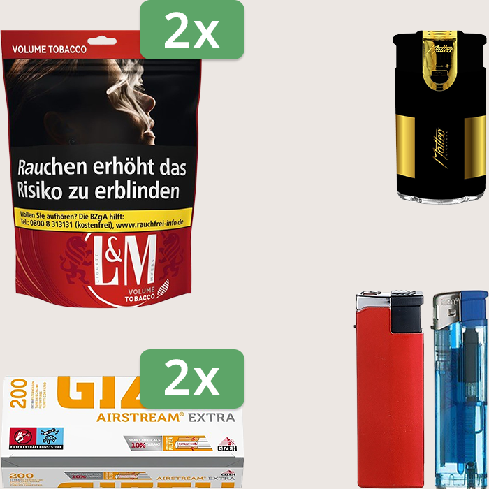 L&M Red 2 x 85 g Sparpaket mit 400 Gizeh Airstream Extra Hülsen und Feuerzeugset