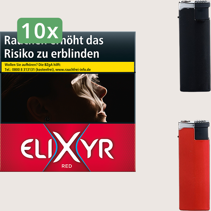 Elixyr Red 10 x 15,00 € Sparpaket mit 470 Zigaretten und Feuerzeugset