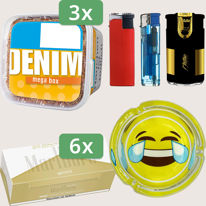 Denim Classic 3 x 210 g Sparpaket mit 1.500 Marlboro Gold Extra Hülsen und Aschenbecher