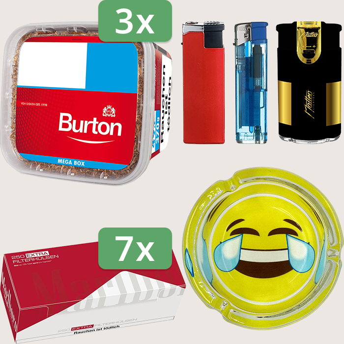 Burton Full Red 3 x 270 g mit 1.750 Marlboro Red Extra Hülsen und Aschenbecher