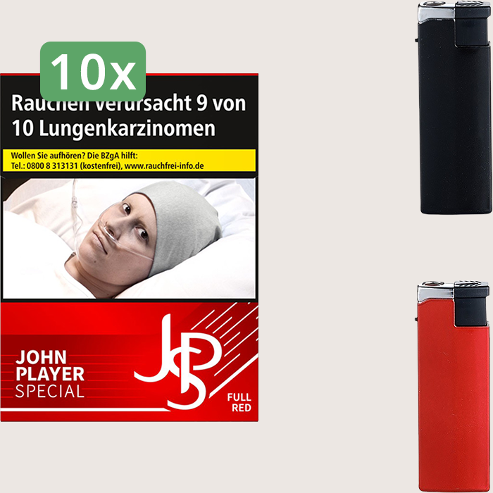 JPS Full Red 10 x 10,00 € Sparpaket mit 250 Zigaretten und Feuerzeugset